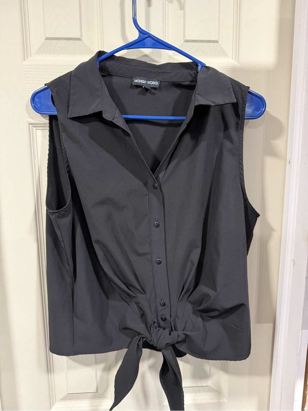 Modern Works Black Sleeveless Tie-Front Tank